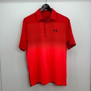 Under Armour Playoff Polo M Men Golf Casual HeatGear Red Striped Shirt